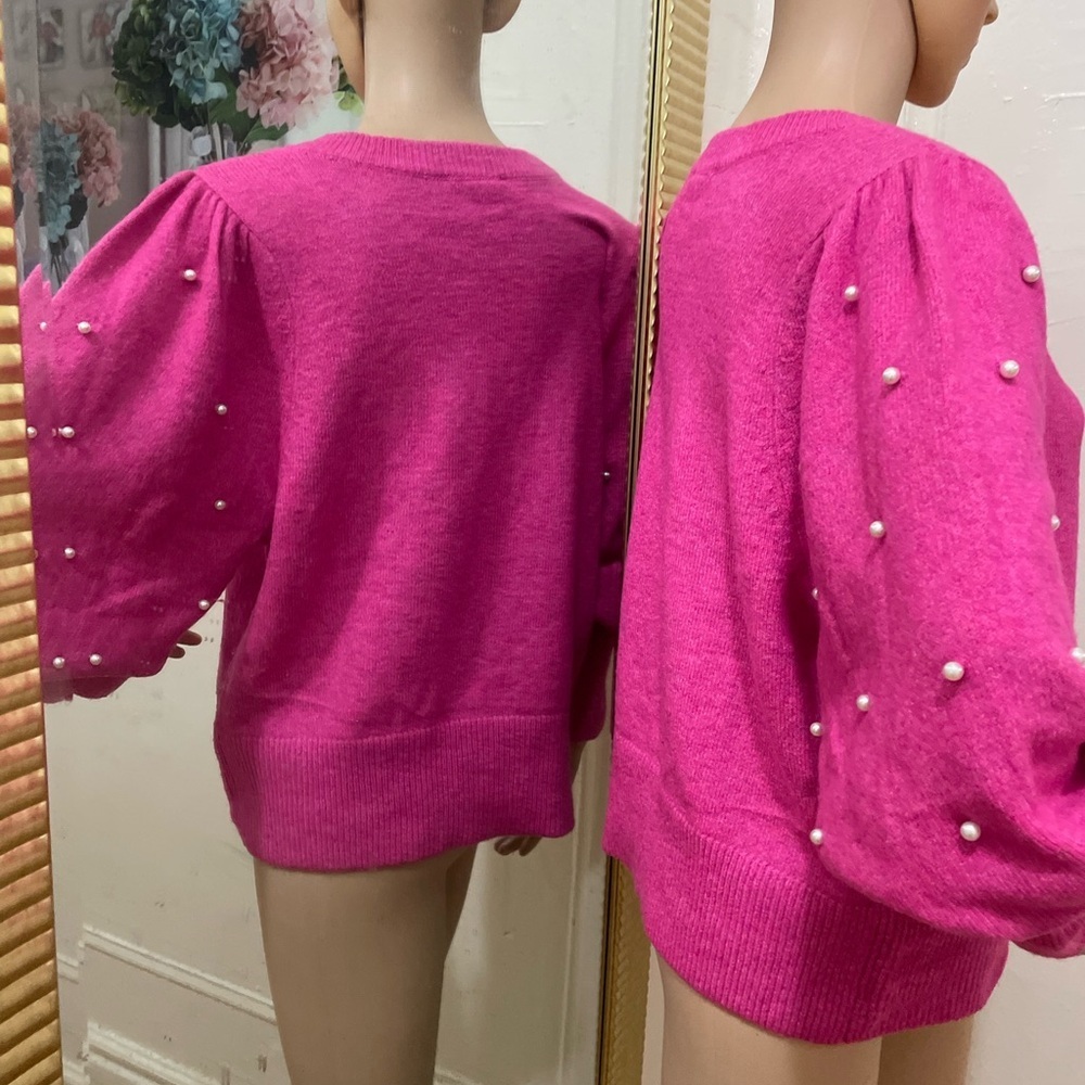 CeCe Fuchsia Sweater with Pearl Details - Picture 12 of 15